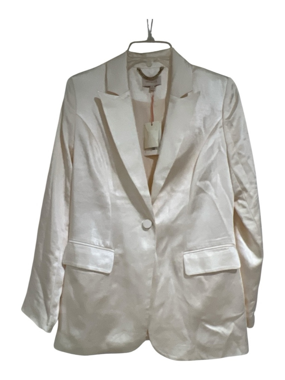 Skies Are Blue Cream Satin Single-Button Blazer